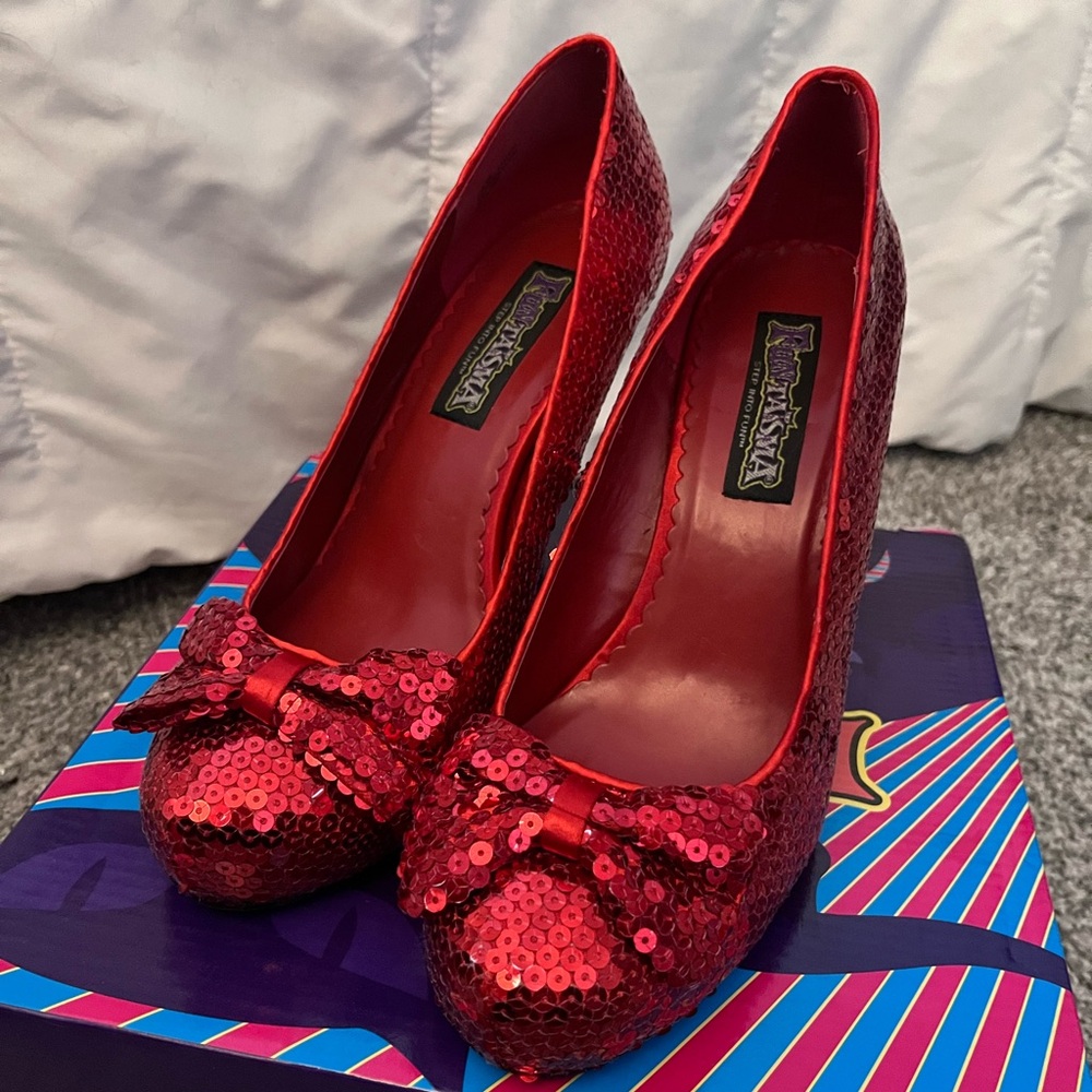 Ruby red slipper sequin heels